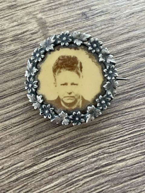Ancienne Broche Porte Photo Art Nouveau Argent Massif