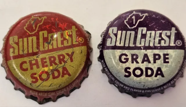 Sun Crest Cherry & Grape West Virginia Tax Plastic Lined Soda Bottle Caps; Used