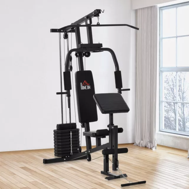 Gym Kraftstation Fitnessgerät inkl. Gewichten mit Rollenpolsterung Schwarz 3