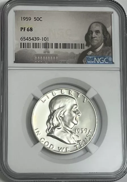 1959 P NGC PF68 PROOF BEN FRANKLIN HALF DOLLAR 50c 90% SILVER PORTRAIT LABEL