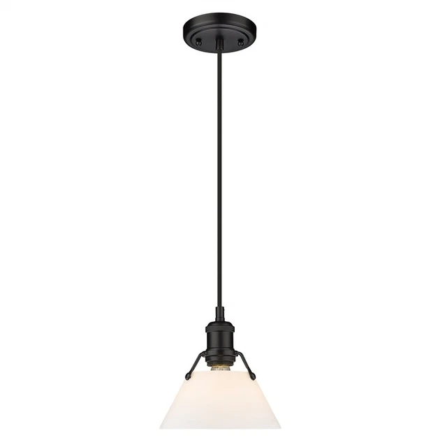 Golden Lighting Orwell 1 Light Small Pendant in Matte Black with Opal Glass