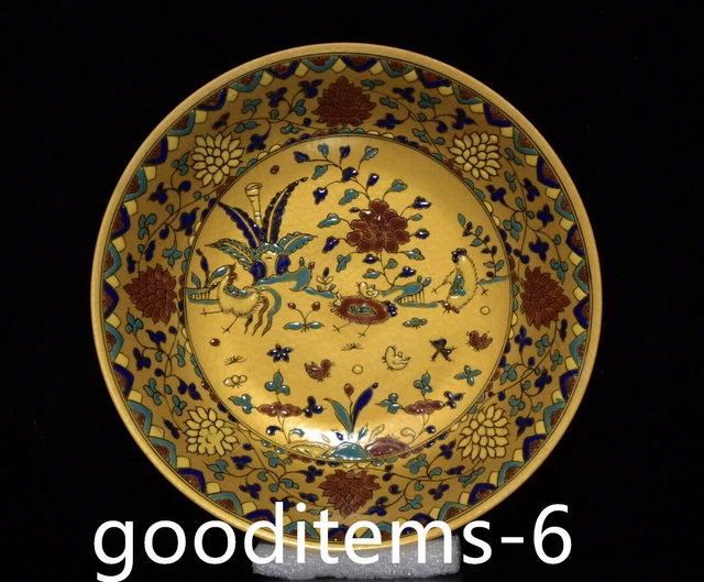 13.3"China Porcelain Ming Dynasty Chenghua Multicolor Chicken Fun Pattern Disc