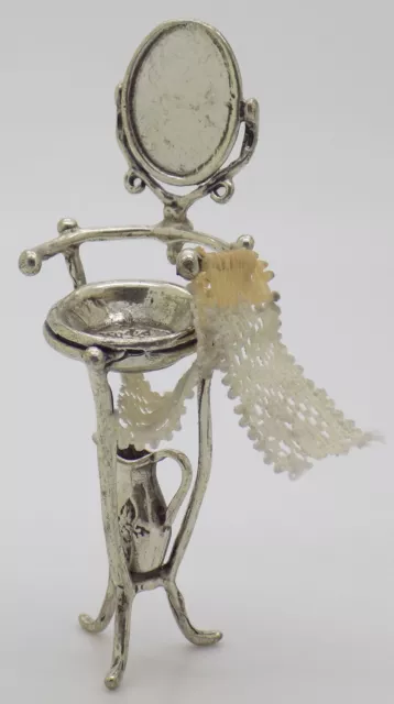 Vintage Italian Handmade Genuine Silver Dollhouse Old Basin Miniature Figurine