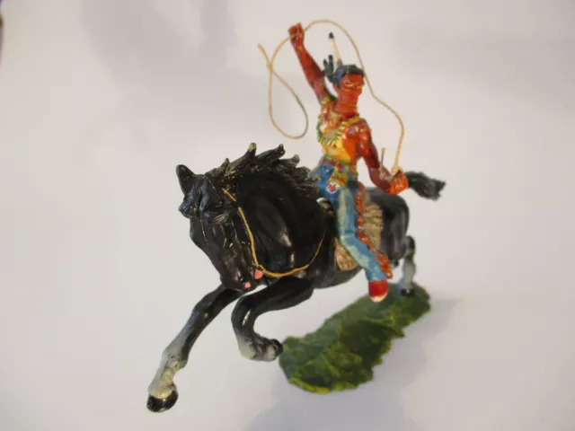 Elastolin Hausser 6846 Indianer auf Pferd (Lasso), 7cm, BV2a    60er Jahre