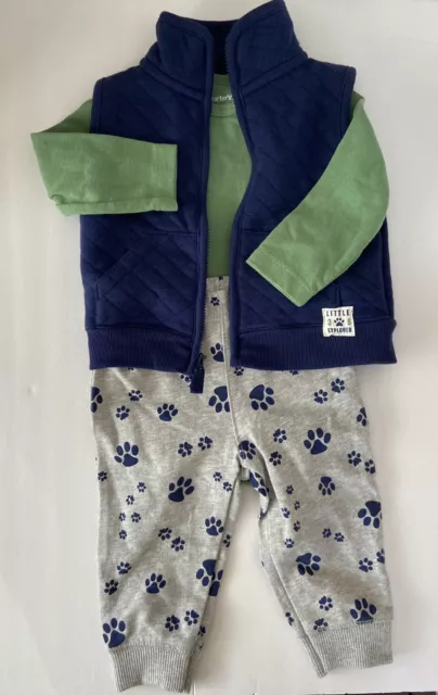 Infant Baby Boys Carter's 3 Piece Set 6 Months.  Paw prints! - New Without Tags