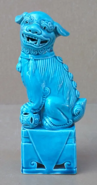 Chien FOO en porcelaine émaillée bleue asiatique chine porte bonheur chinois