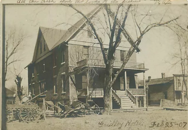 Real Photo Postcard Gridley Hotel, Gridley, Illinois - used in 1907