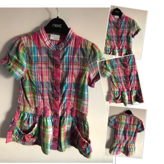 Next Girls Colourful Checked Shirt Dress 3 Years
