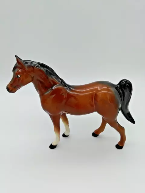 Vintage Large Horse Glossy Ceramic Bay Mare Brown Beswick Style 6" H x 6.5"