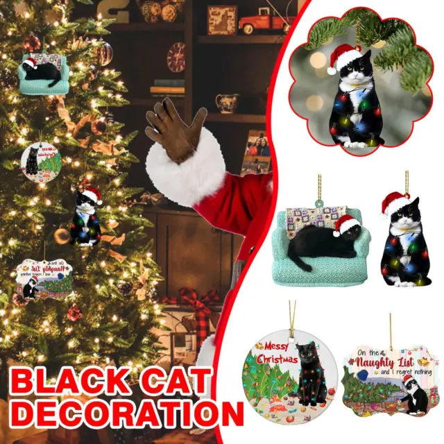 Ciondolo Appeso Natale Gatto Nero Acrilico Albero di Natale Decorazione 1x 3