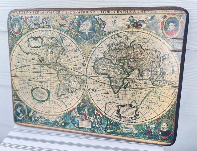 Old World Map Wood Wall Art Plaque Nova Totius Terrarum Orbis Geographica Tabula