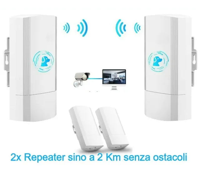 Antenna Ripetitore 2Km Wifi per esterno, Kit da 2 pezzi, Antenna Trasmissione pe