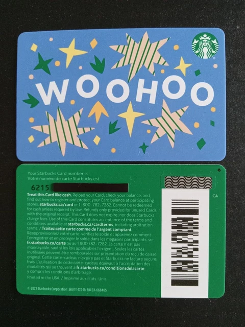 (#6215) Diamond Marker Starbucks Canada 2022 "WOOHOO" Gift Card. New