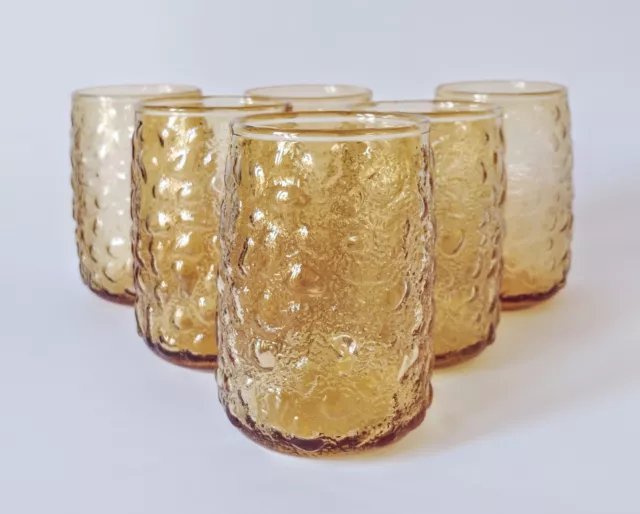 Set Of 6 VTG Anchor Hocking Lido Milano Honey Gold 4 3/4" Glass Tumblers 16oz