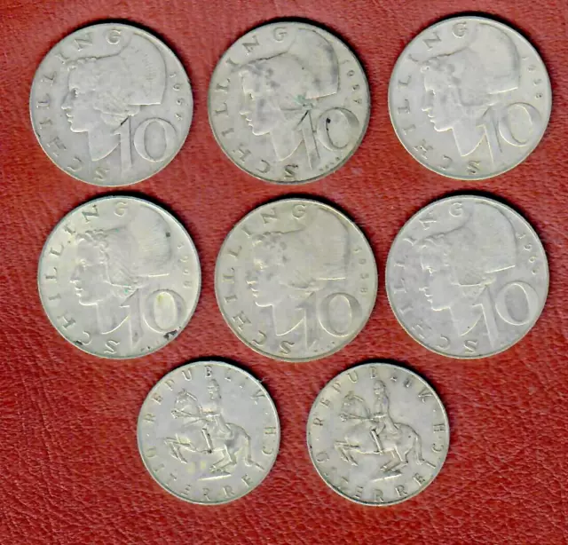 Österreich Lot 6 x 10 Schilling 1957-68 & 2 x 5 Schilling 1960-62 Umlaufmünzen