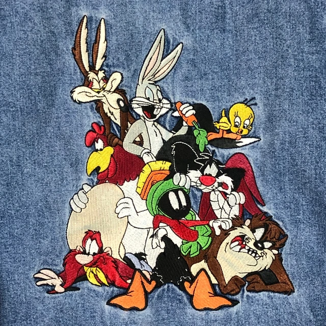 Warner Bros Studio Store Looney Tunes Mens M Embroidered Button Blue Denim Shirt