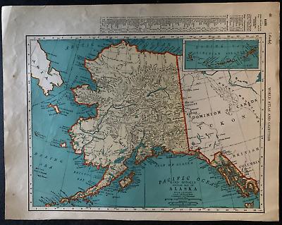 1938 Collier's World Atlas & Gazetteer - 11 x 14 Map of Alaska & Wyoming