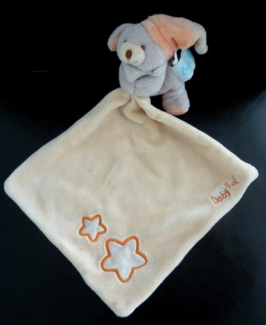 * Doudou Baby Nat' Chien Gris Orange Jaune Mouchoir Etoile Luminescente Tbe