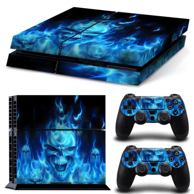 Skin Stickers for Sony Playstation4 PS4 Console&Controller Decal Skull Blue Fire