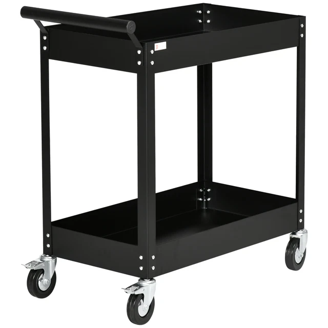 DURHAND Carrello Porta Attrezzi da Officina a 2 Ripiani in Acciaio Nero