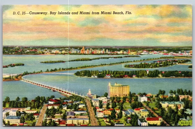 Vtg Miami Beach Florida FL Causeway Bay Islands & Miami 1930s View Postcard