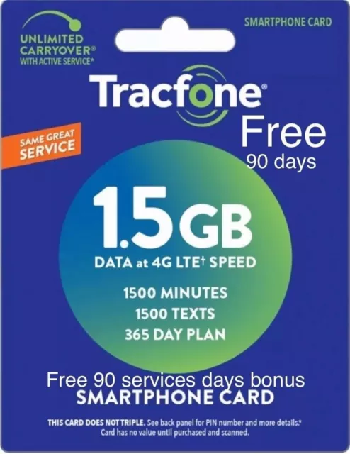 TracFone 1 Year Service Plan - 365 Days + 1500 Minutes/ 1500 Text/ 1500 Data