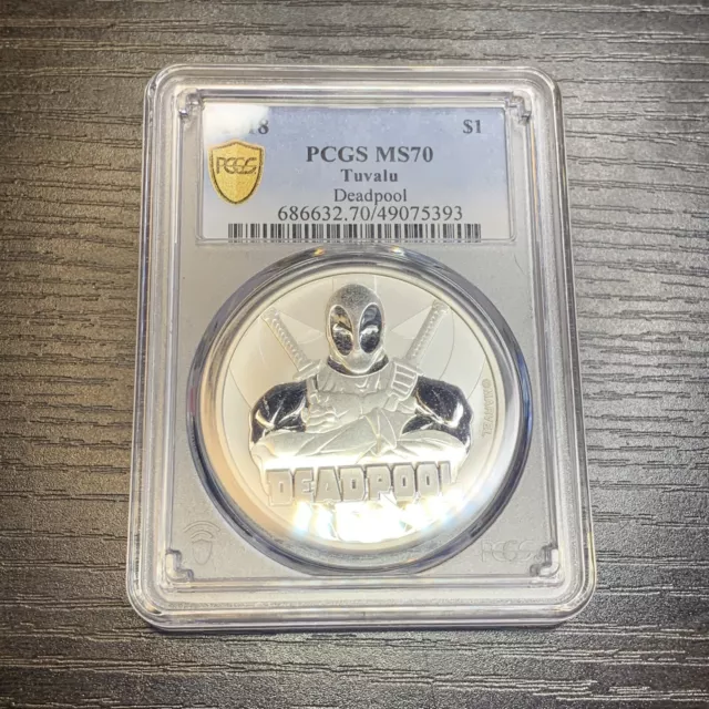 2018 Tuvalu Deadpool 1 oz Silver Dollar Coin PCGS MS 70 | Marvel Avengers