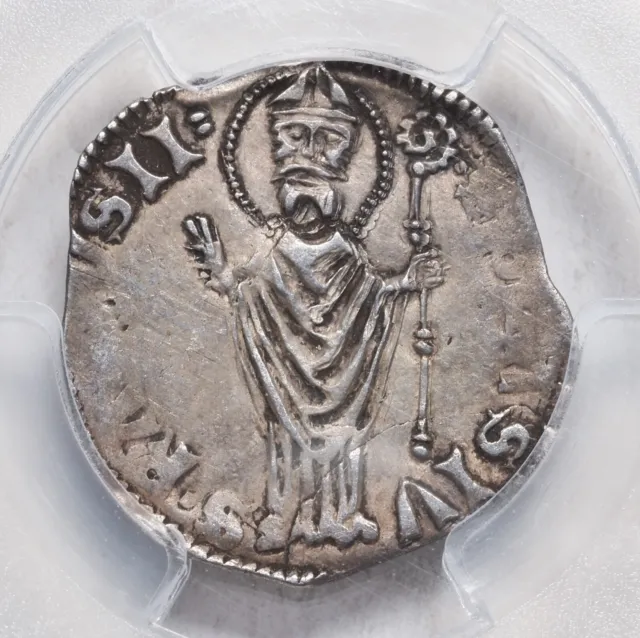 1327-1438, Dalmatia, Ragusa (Republic). Silver Grosso (Grossus) Coin. PCGS AU53!