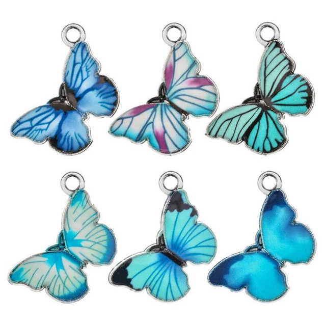 10 Stück Emaille blau Schmetterling Charms Tier Insekt Anhänger DIY SchmuckherCR