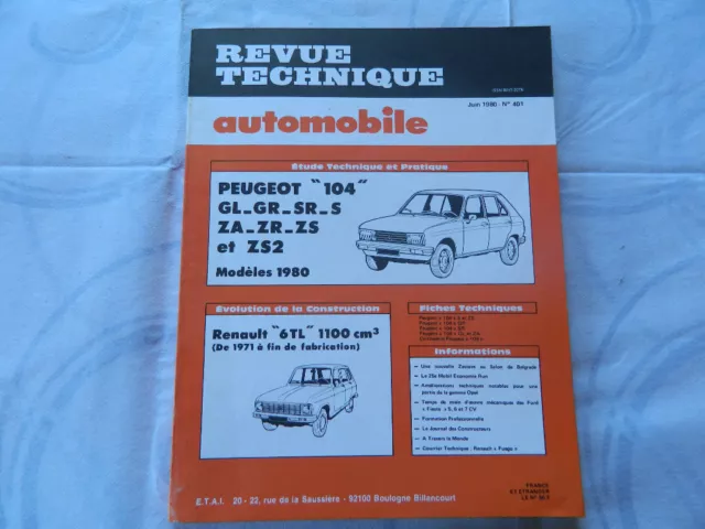 RTA revue technique automobile etat comme neuf PEUGOET 104 modèles 1980  n  401