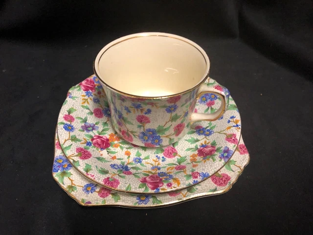 Royal Winton  "Old Cottage Chintz" Cup And Saucer Dessert Plate Trio