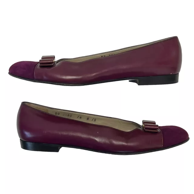 Salvatore Ferragamo Varina Bow Purple Patent Leather Suede Cap Toe Flats 8 B 3