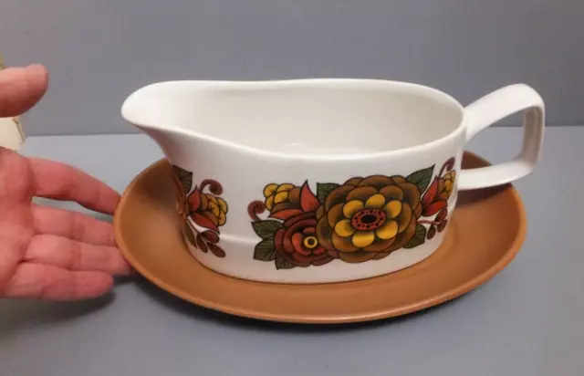 Camelot Hostess Tableware Vintage 1970's brown orange gravy boat & saucer set