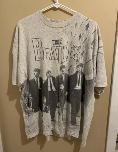 Vintage The Beatles T-Shirt Mens XL All over Print Band Y2K