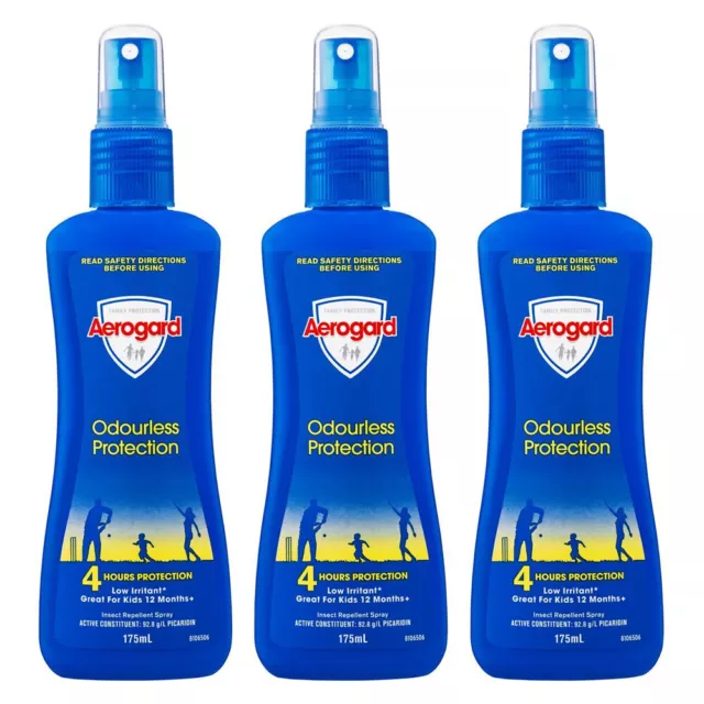 3PK Aerogard 175ml Adults/Kids Odourless Insect Repellant Roll On 4h Protection