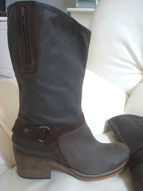 Bottes /Bottines Twiggy Superbe Tout En Cuir Marron Et Toile Enduite Neuve P 36