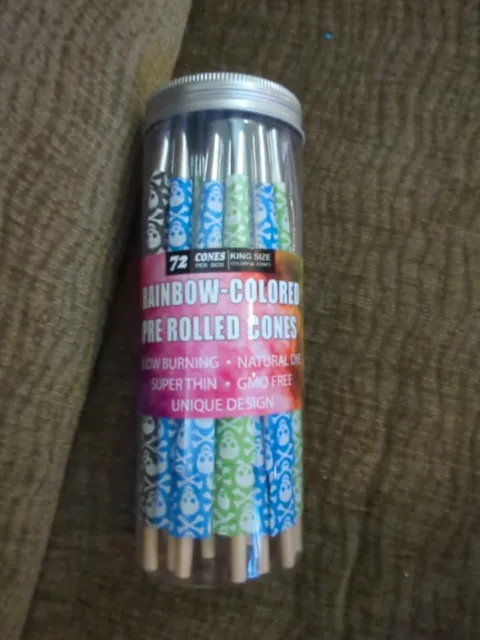 72 King size Pre-roll Cones - Rainbow Pre Rolled Rolling Paper Skulls Slow Burn