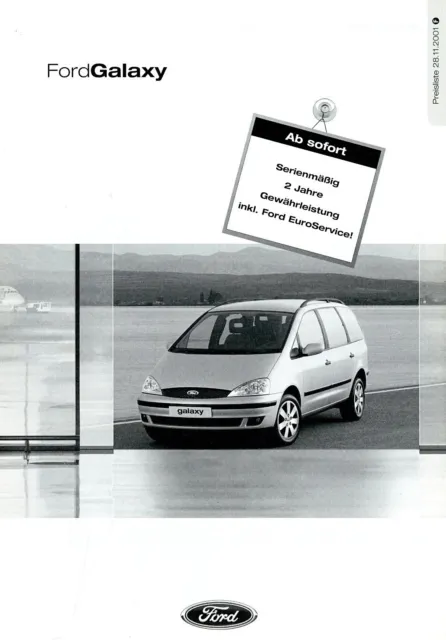 Ford Galaxy Preisliste 2001 28.11.01 D price list prijslijst prisliste cennik