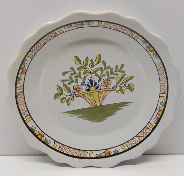 - BELLE ASSIETTE DECORATIVE CERAMIQUE au Panier Fleuri XXe goût XVIII Vitrine  D