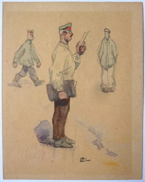 Dessin original de Edouard LAPEYRE vers 1915 aquarelle militaire soldat guerre