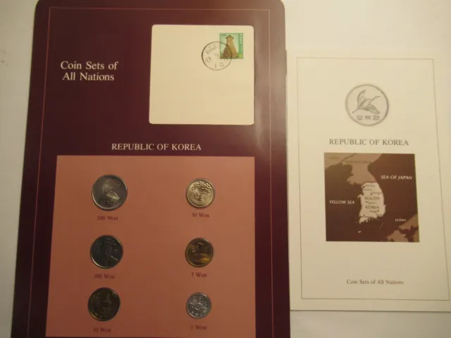 Coins of All Nations Series Korea 6 Coin  Unc Set, 1983 1st Day Stamp