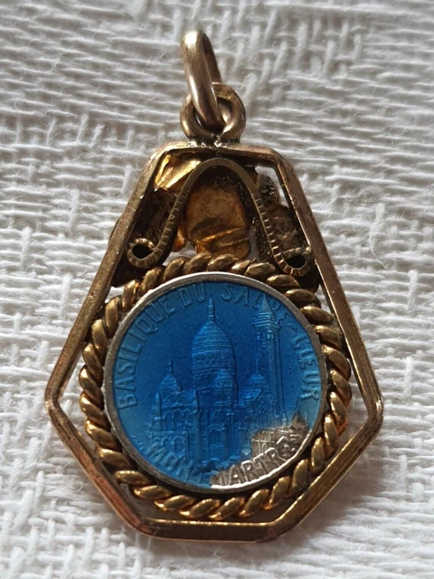 Médaille pendentif ancienne Art Nouveau Vierge à l'en