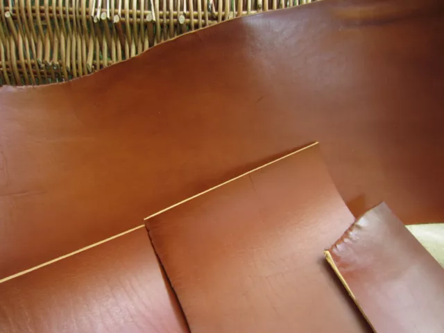 SADDLE TAN FULL GRAIN LEATHER COWHIDE PIECES 2-2.4mm thick VARIOUS SIZE, craft