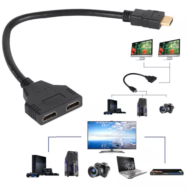 1080P 1 In 2 Out HDMI Male to Female Verteiler Kabel Konverter Adapter DE