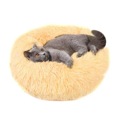 Donut Dog Bed Plush Cuddler Cat Bed Fluffy Soft Warm Calming Anti Anxiety Kennel