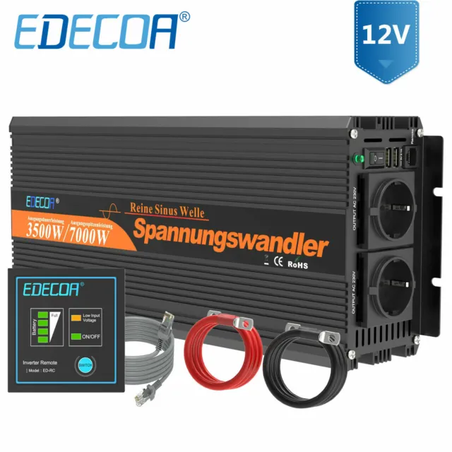 EDECOA 3500 7000W Reiner Sinus Spannungswandler Wechselrichter 12V 230V inverter