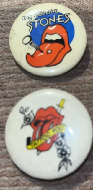 Rolling Stones Vintage 80s Button Lot Of 2 Mick Jagger Keith Richards Rock Pop