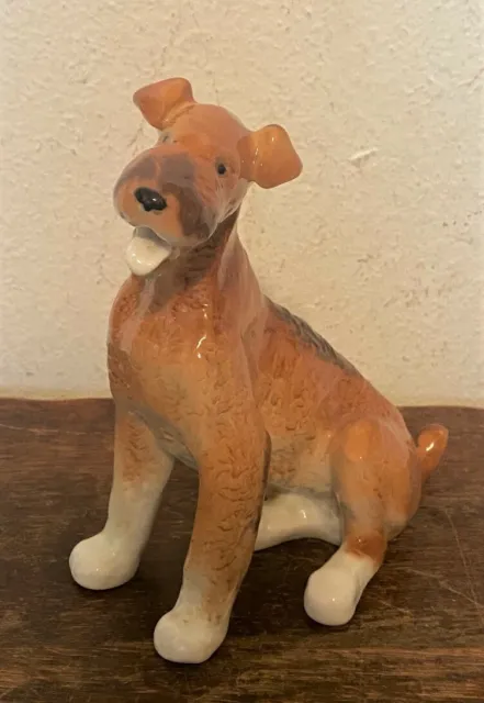 Lomonosov Russian Porcelain Airedale Terrier Dog Sculpture Figurine USSR, 7"