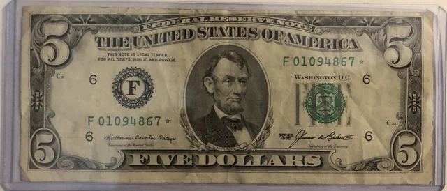 1985 5 Dollar Star Note $5 Federal Reserve Atlanta