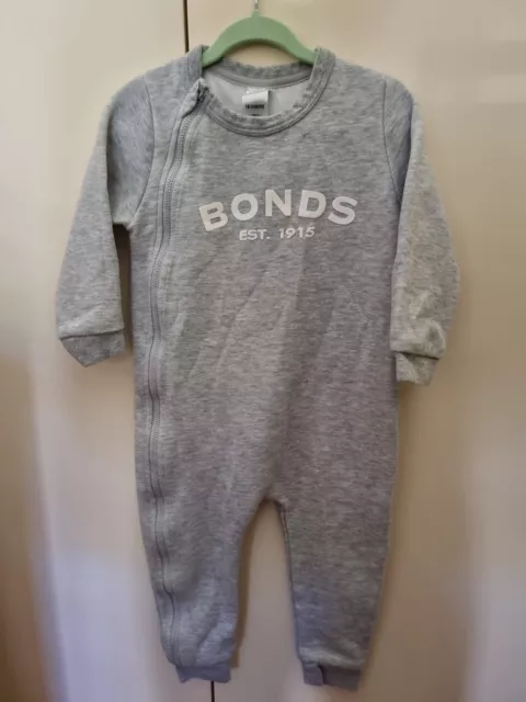 Bonds One Piece Grey Body Suit Full Zipped Toddler Size 18-24 Months Or 2 Yo NWT